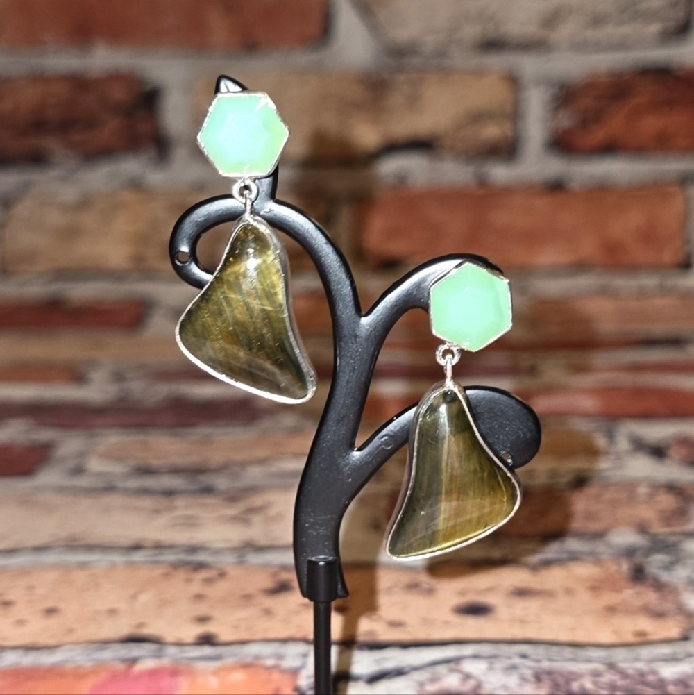 Green and Brown Dangle Pierced Earrings